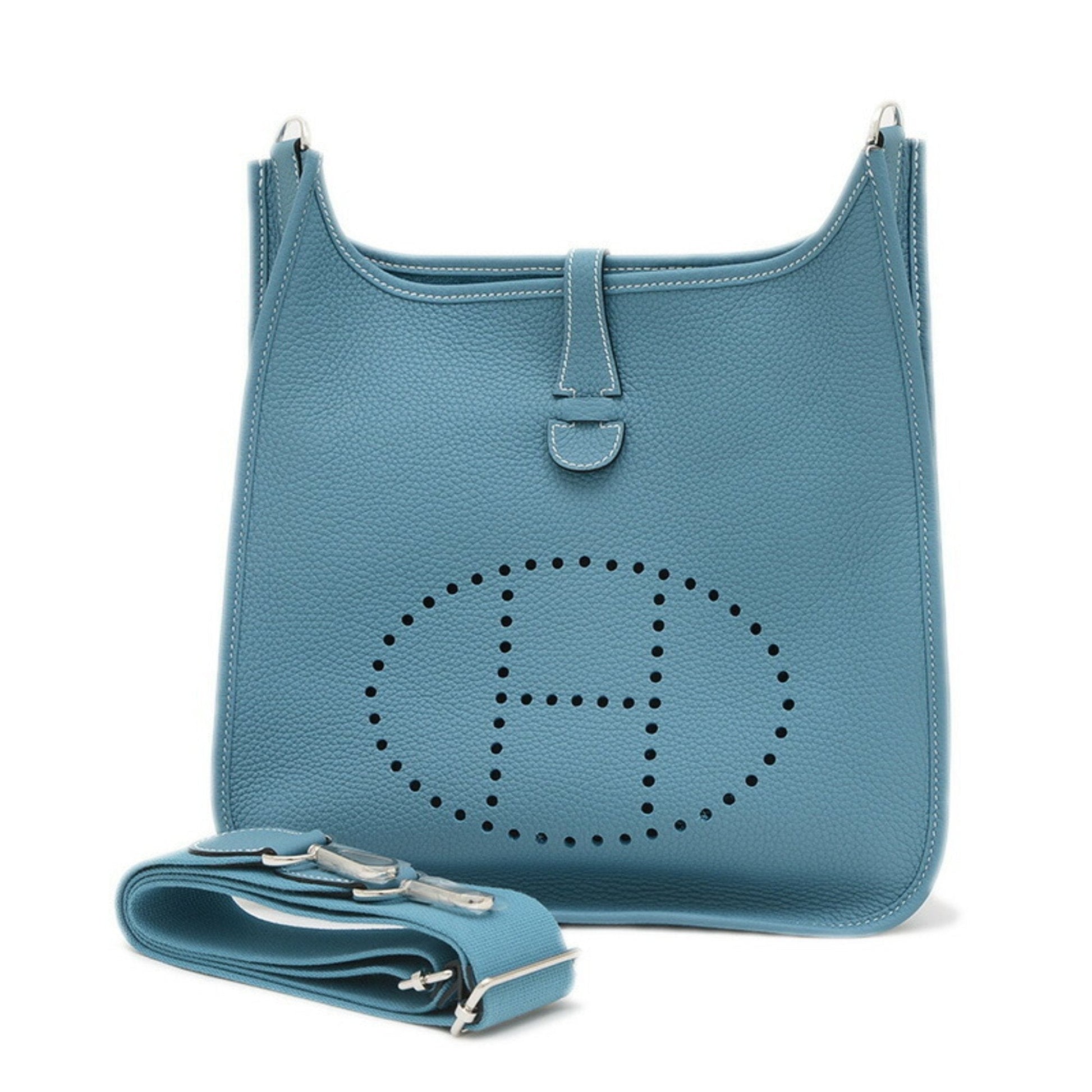 Hermes Taurillon Clemence Shoulder Bag Leather Silver