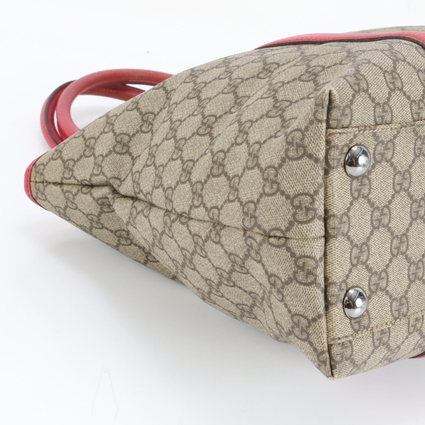 Gucci Brown Red Color Leather Coated Canvas Tote Bag