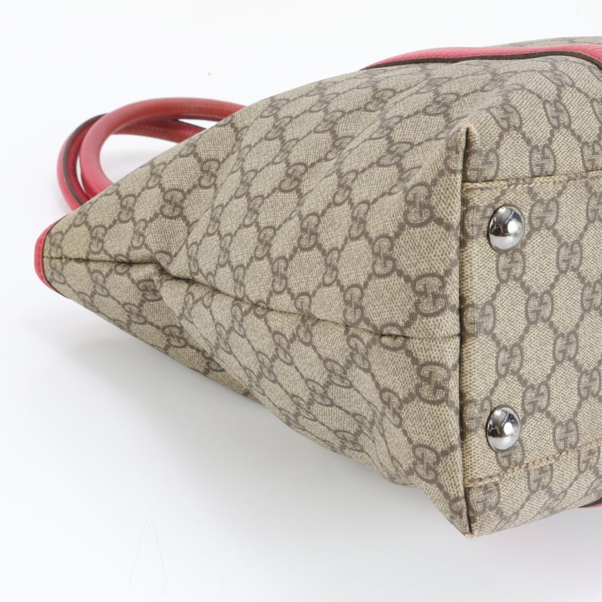 Gucci Brown Red Color Leather Coated Canvas Tote Bag