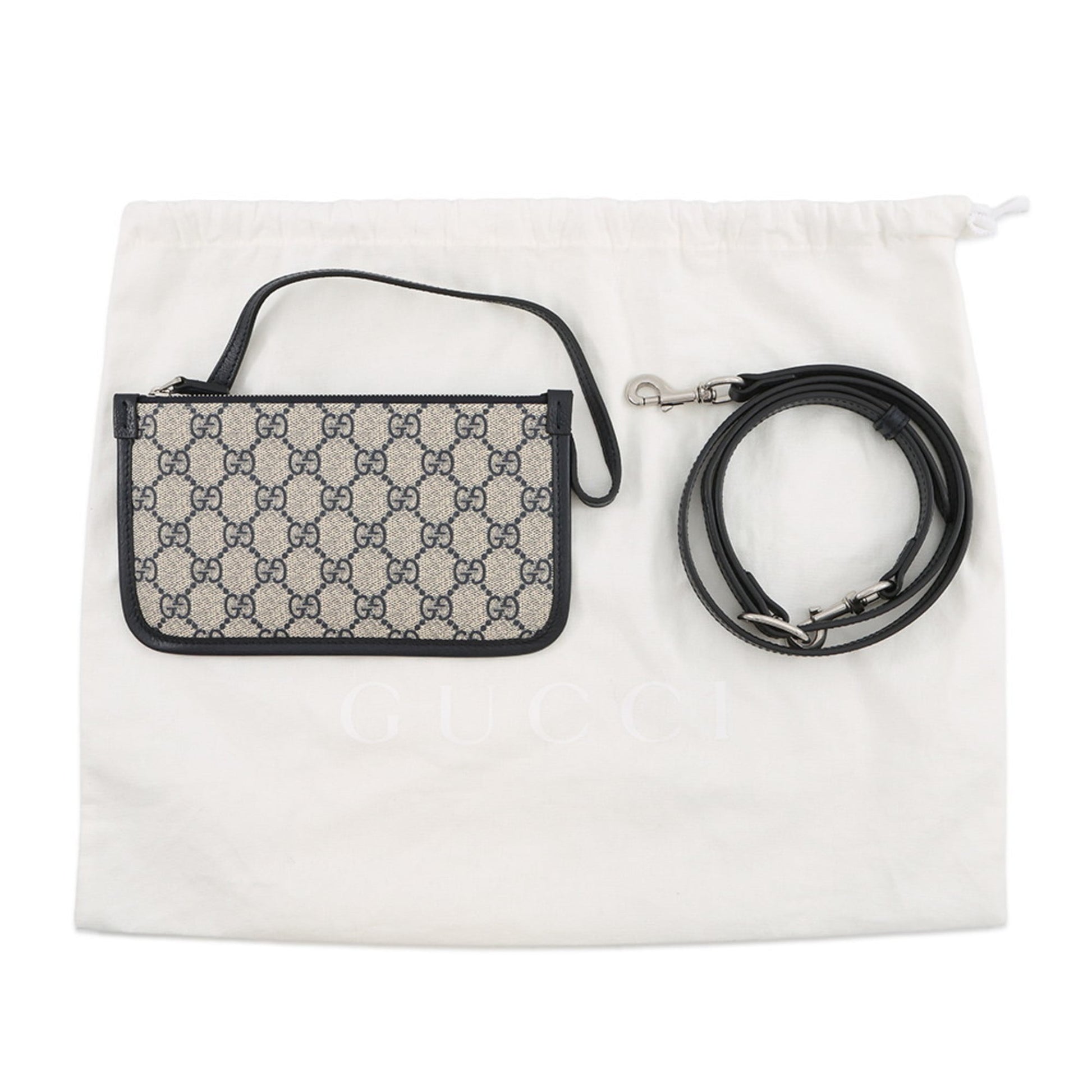 Gucci Ophidia Beige Navy Gg Supreme Leather Shoulder Bag