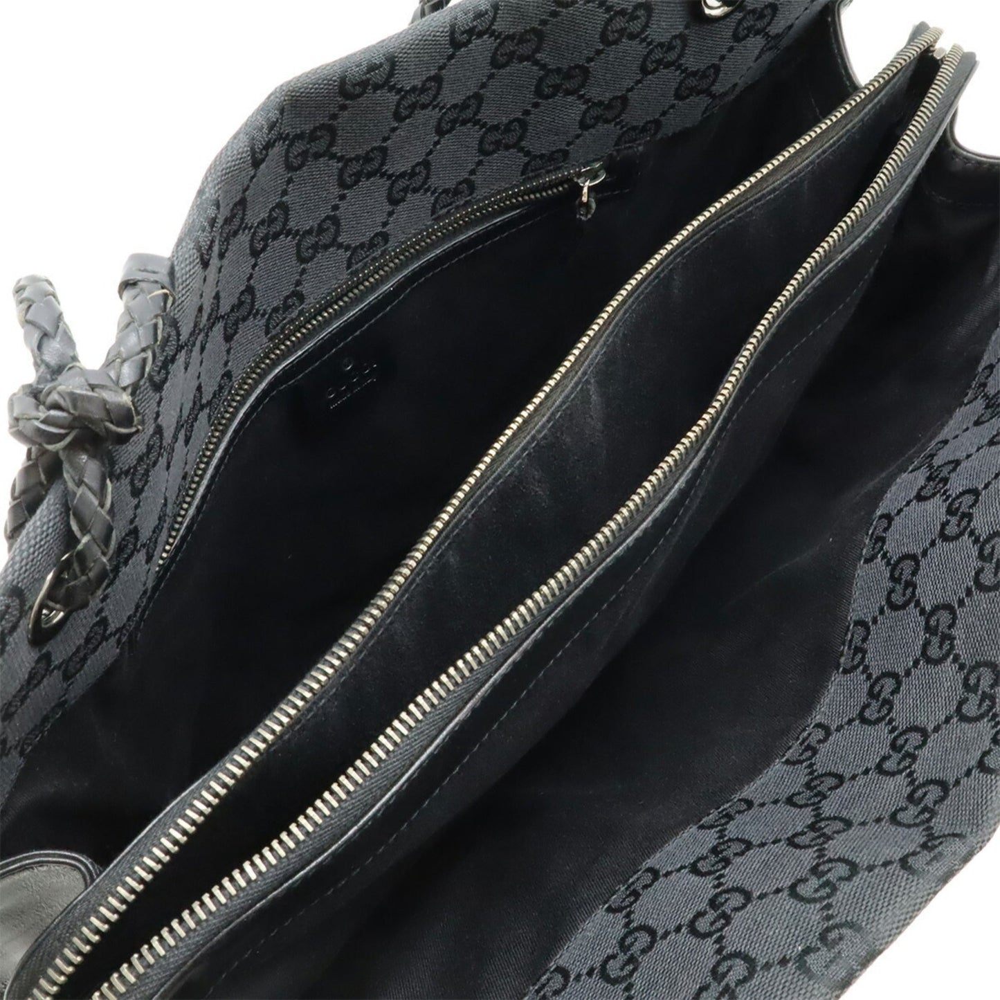 Gucci Black Canvas Leather Shoulder Bag Tote Bag