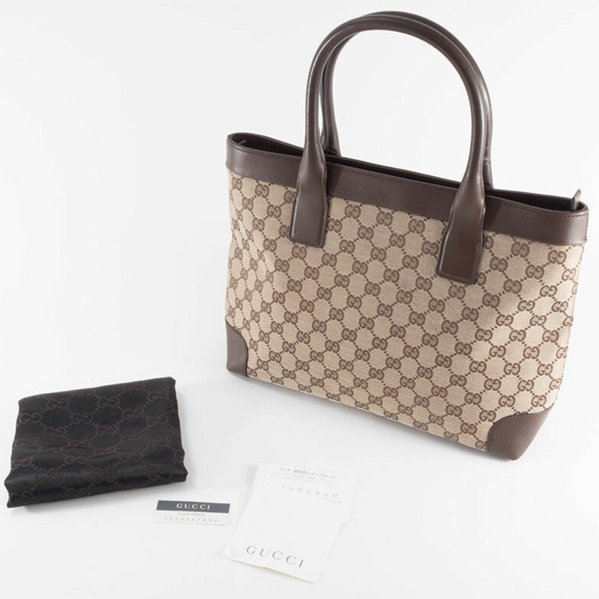 Gucci Gg Canvas Beige Brown Gg Canvas Leather Tote Bag