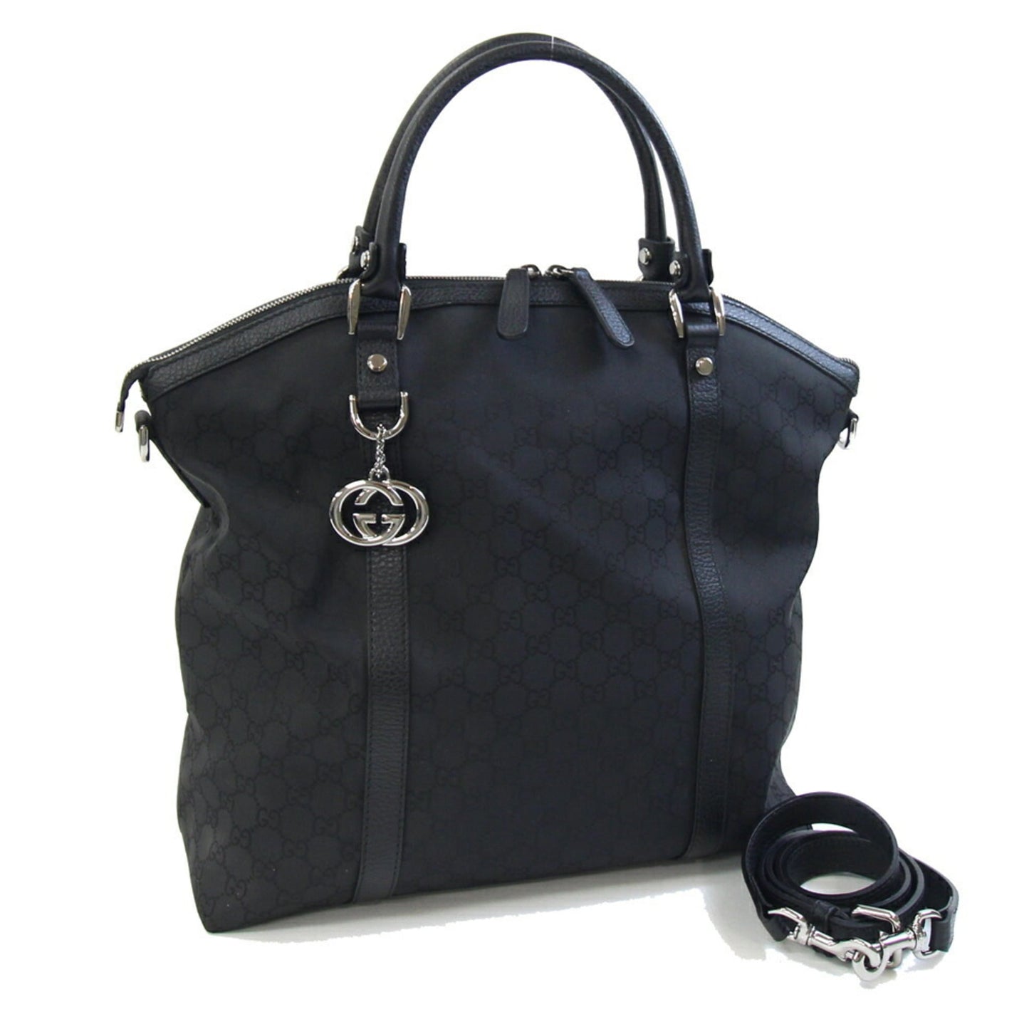 Gucci Black Nylon Leather Handbag Tote Bag