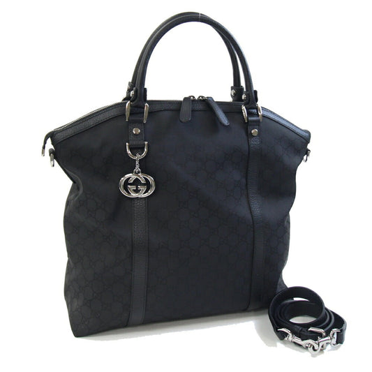 Gucci Black Nylon Leather Handbag Tote Bag