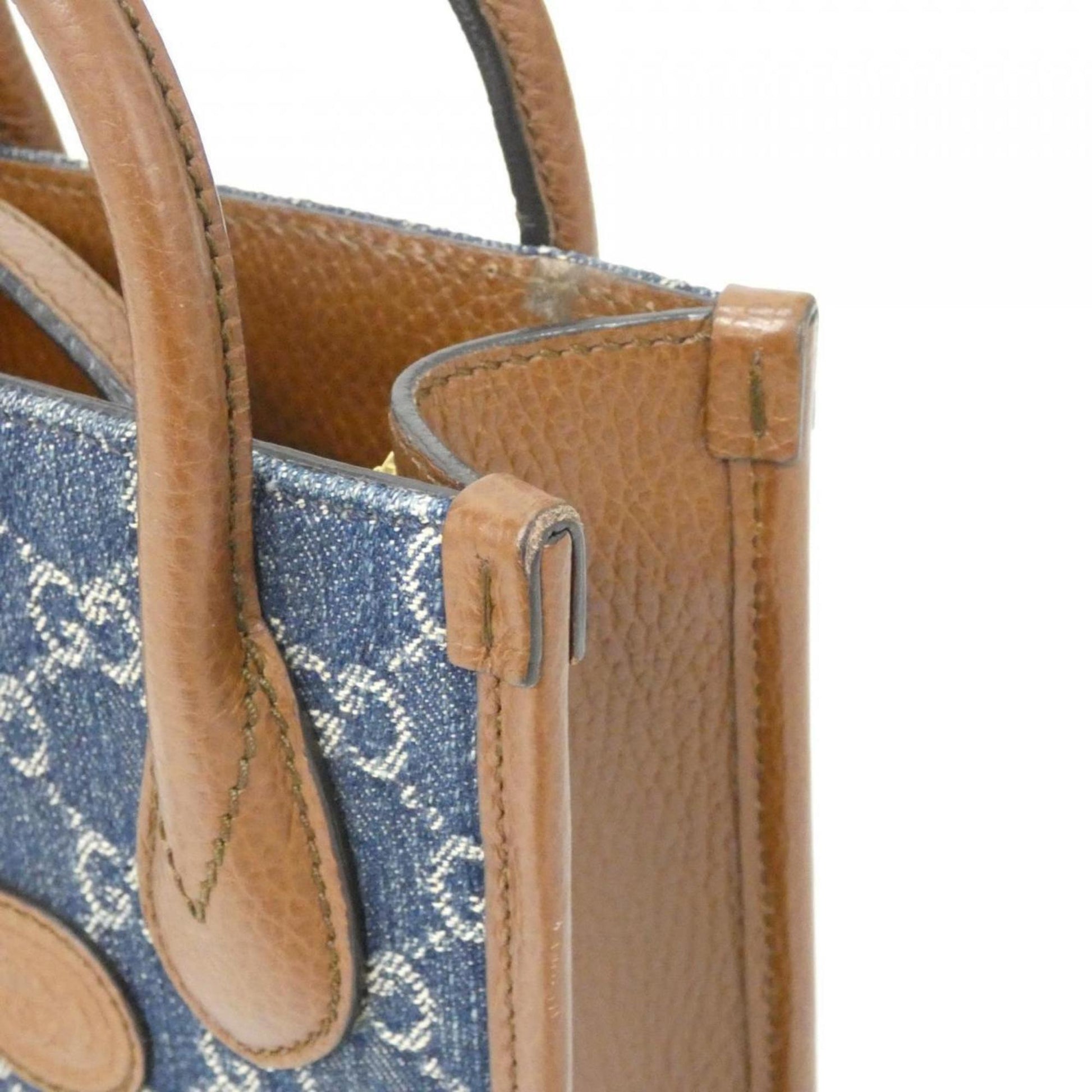 Gucci Brown Dark Blue Jacquard Leather Handbag