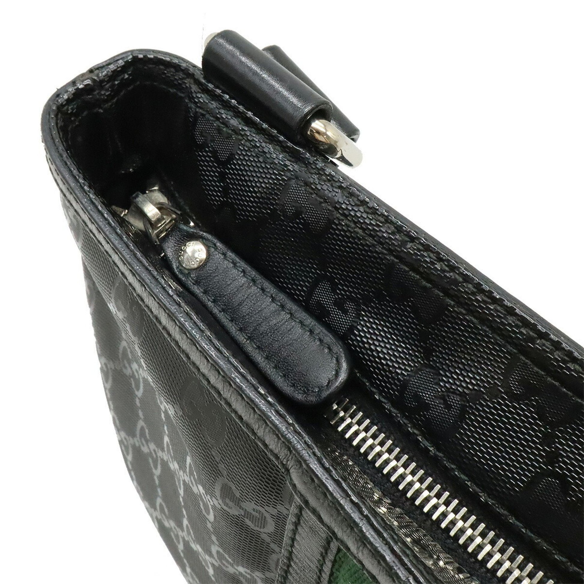 Gucci Black Green Red Color Gg Imprimé Leather Shoulder Bag