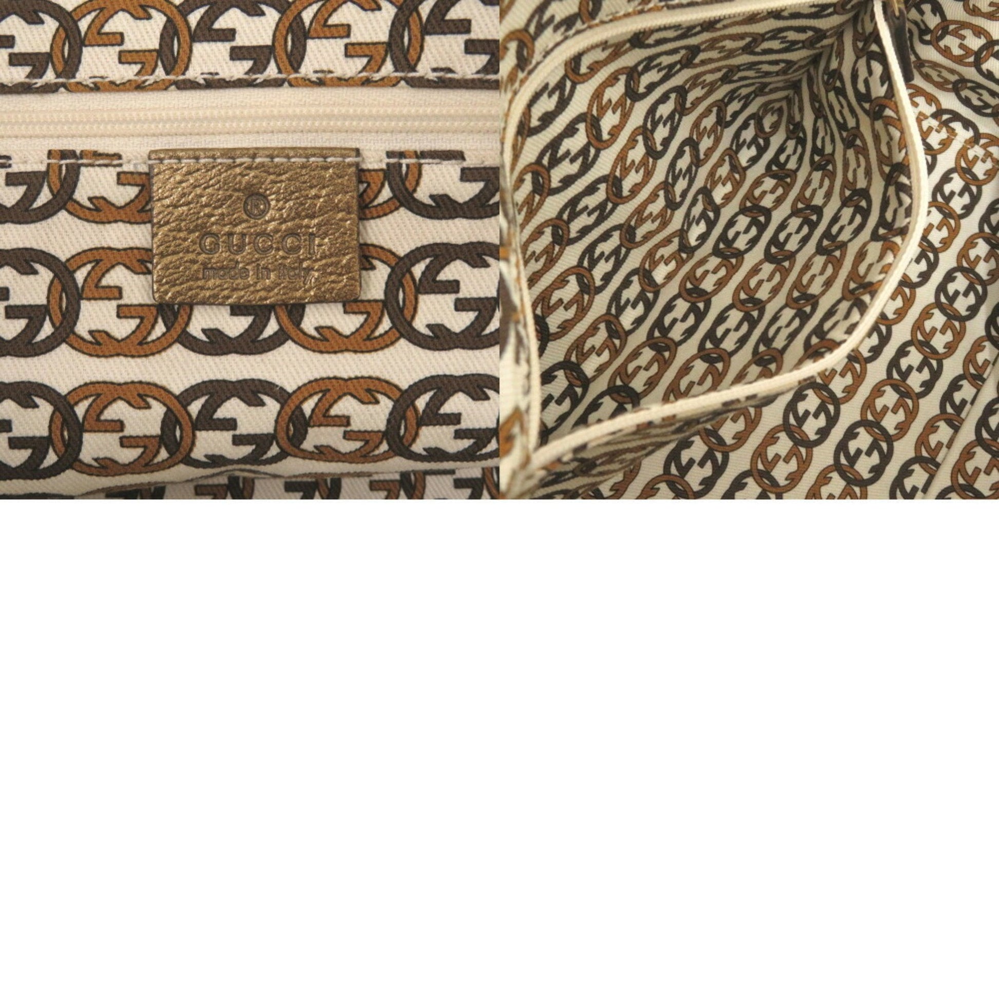 Gucci Beige Gold Gg Canvas Boston Bag Handbag