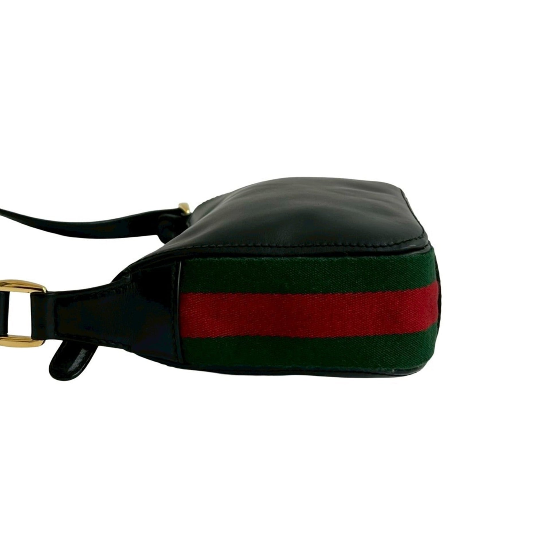 Gucci Black Green Red Color Leather Pochette Shoulder Bag