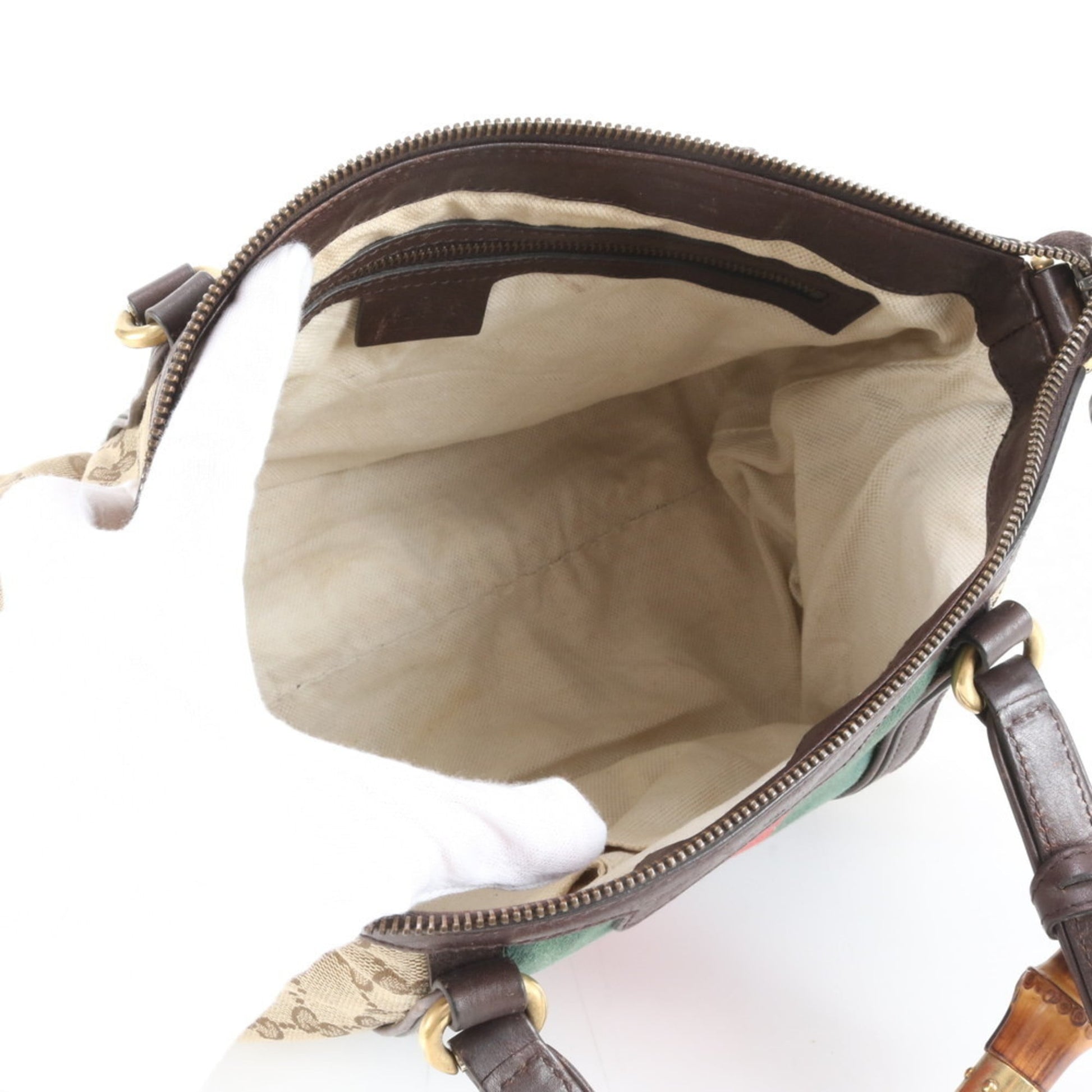 Gucci Brown Leather Canvas Handbag