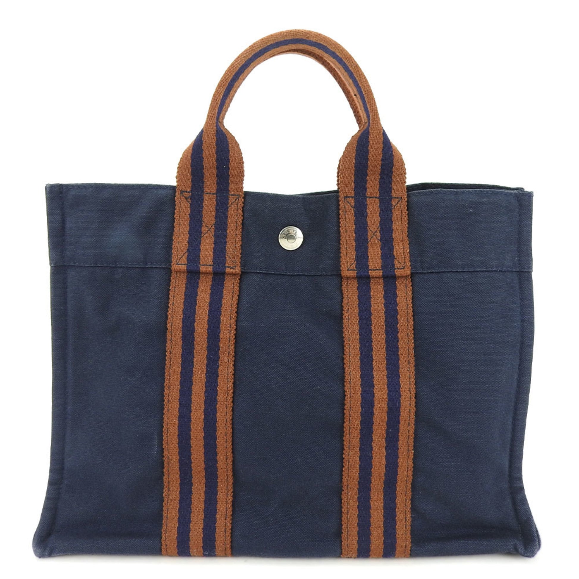 Hermes Tote Bag Canvas Brown Navy