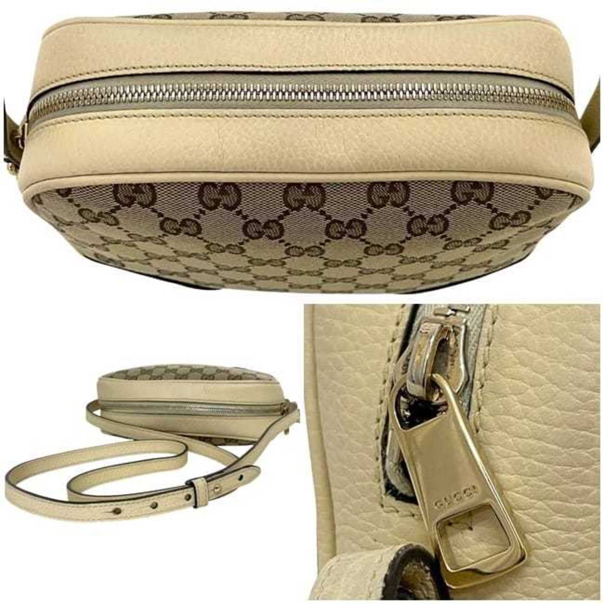 Gucci Beige White Canvas Leather Shoulder Bag