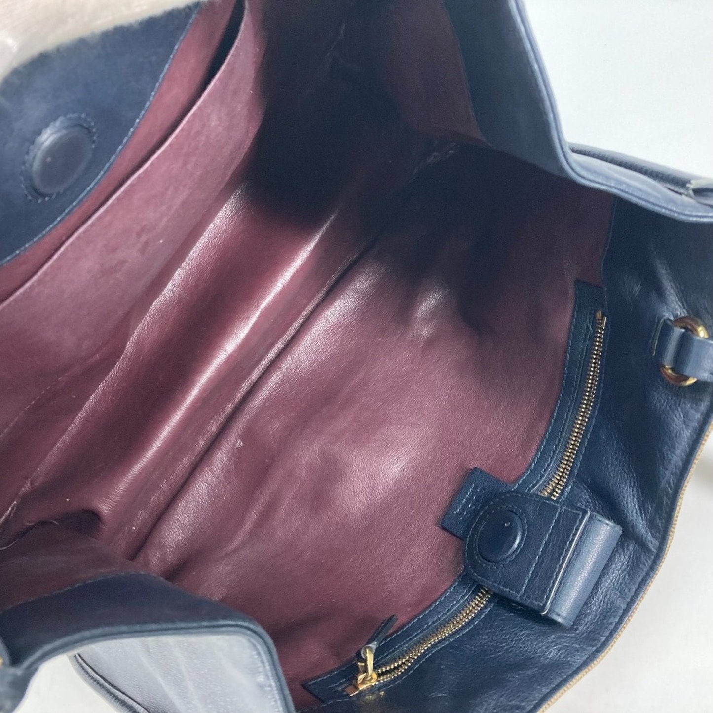 Gucci Beige Navy Canvas Leather Shoulder Bag Tote Bag