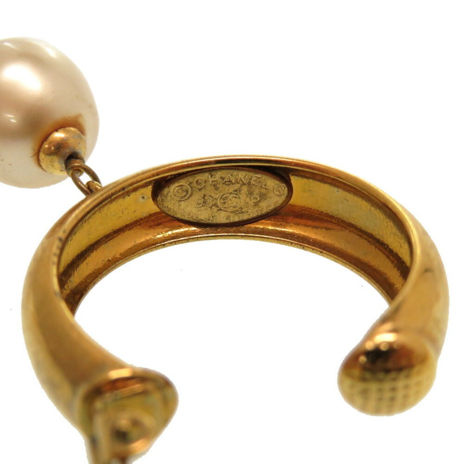 Chanel   Fake Pearl Loop Coco Mark 93P Gold Earrings Accessories