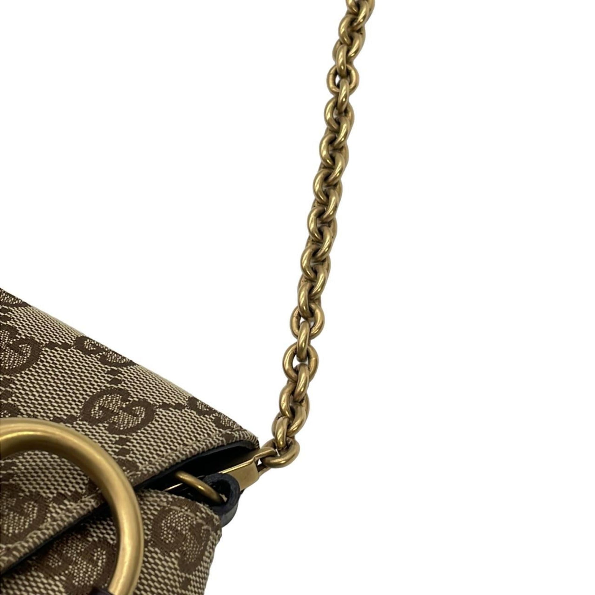 Gucci Beige Brown Gg Canvas Leather Shoulder Bag