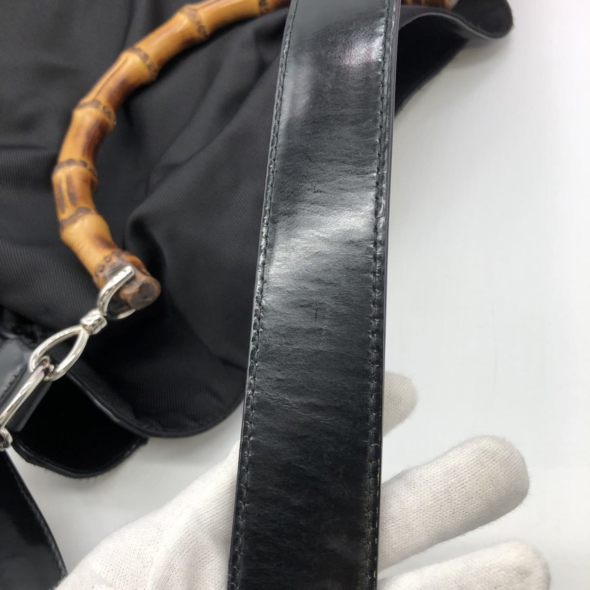 Gucci Black Bamboo Nylon Handbag Shoulder Bag