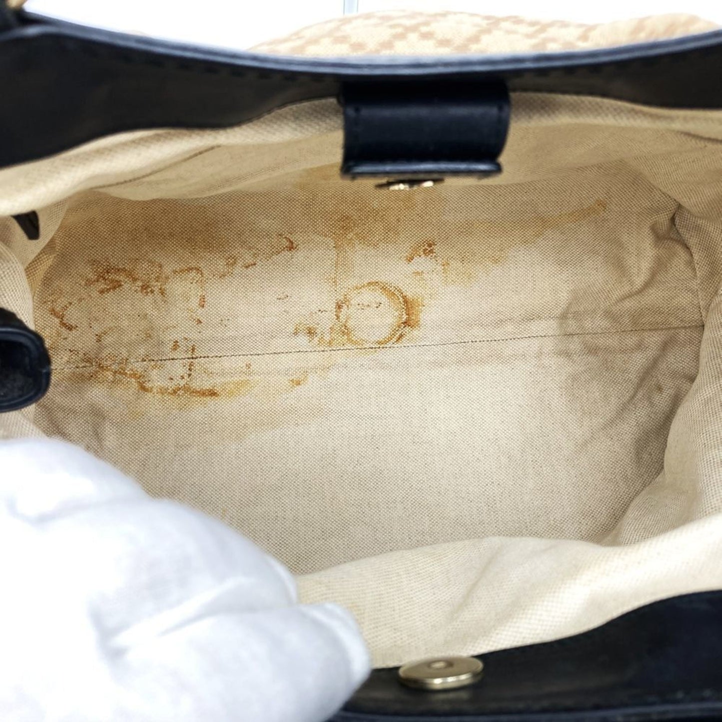 Gucci Beige Black Brown Canvas Leather Tote Bag