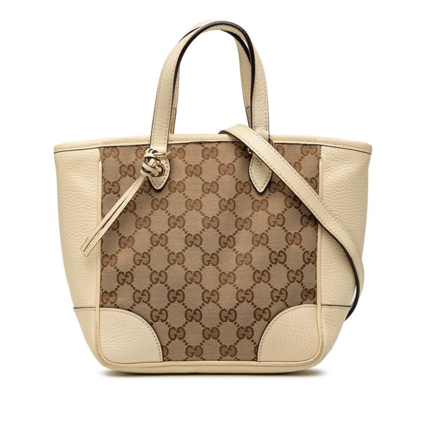 Gucci Beige White Canvas Leather Handbag Shoulder Bag