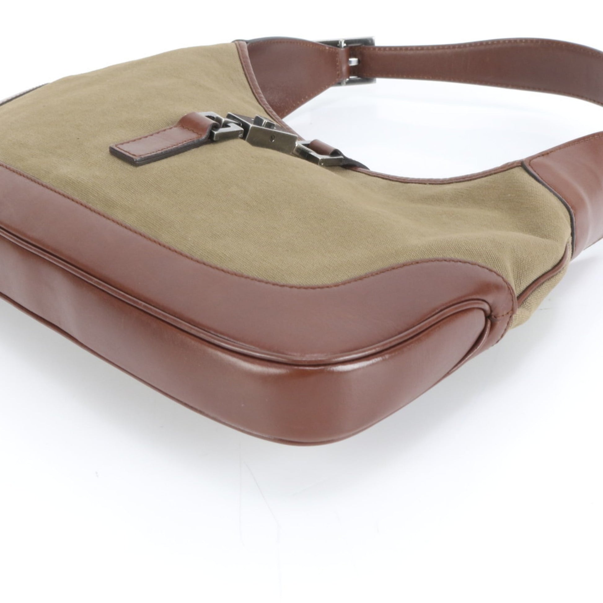 Gucci Brown Leather Canvas Shoulder Bag