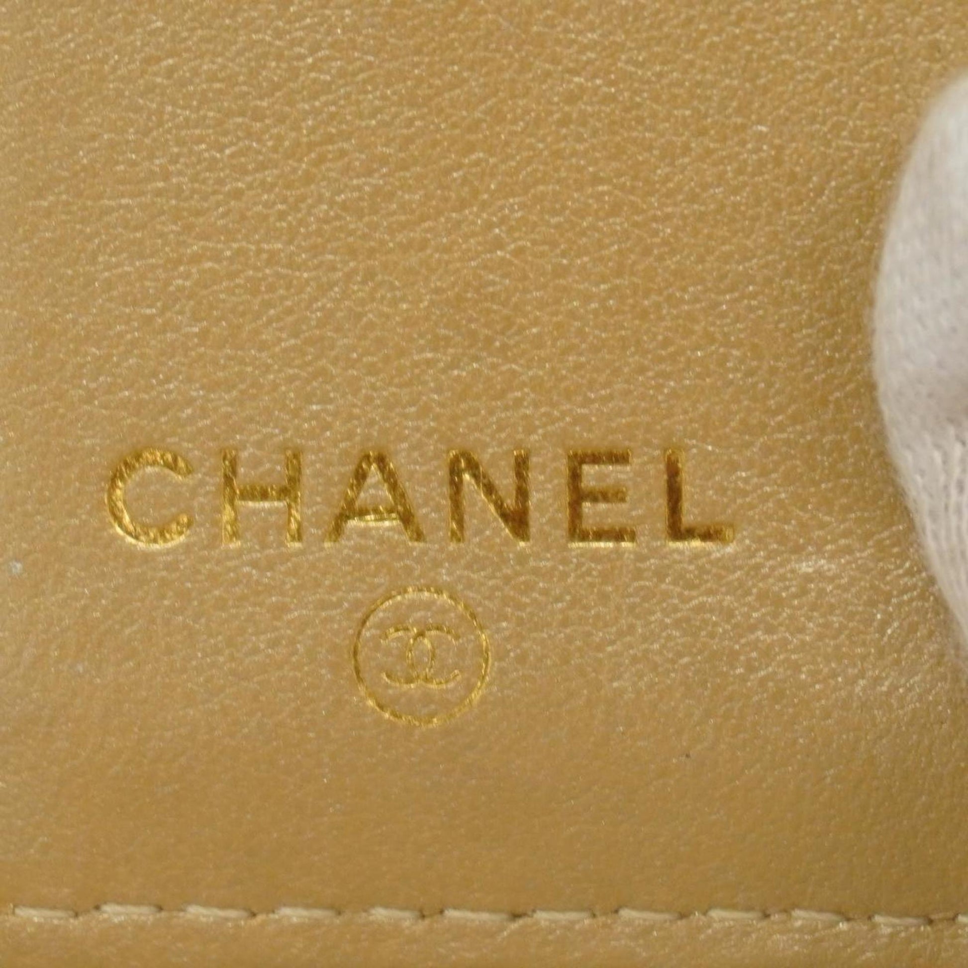 Chanel Tri-fold Wallet Matelasse Lambskin Champagne Gold Women's