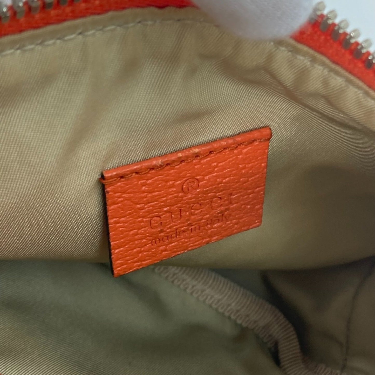 Gucci Beige Orange Leather Canvas Sling Bag