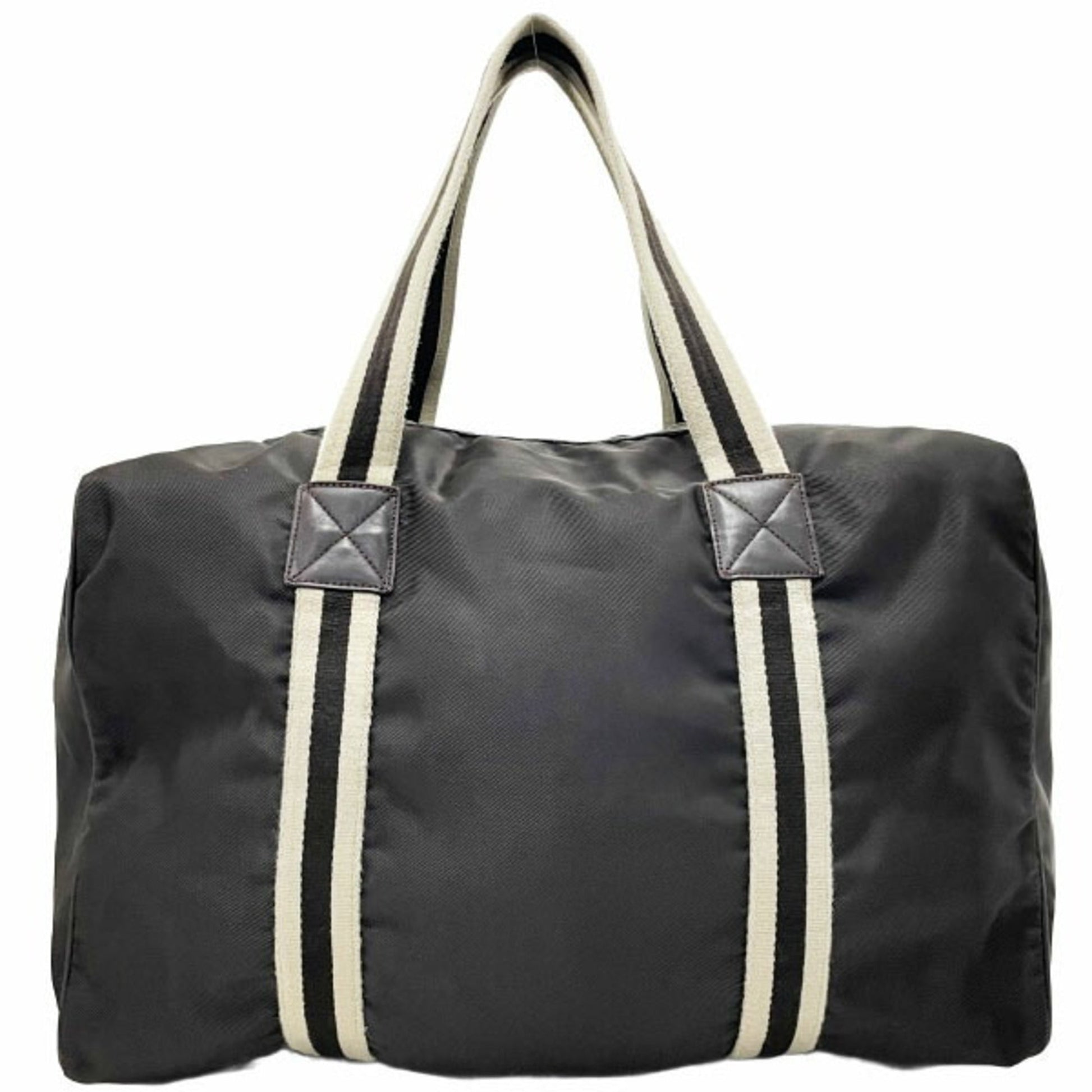 Gucci Beige Dark Brown Nylon Leather Boston Bag