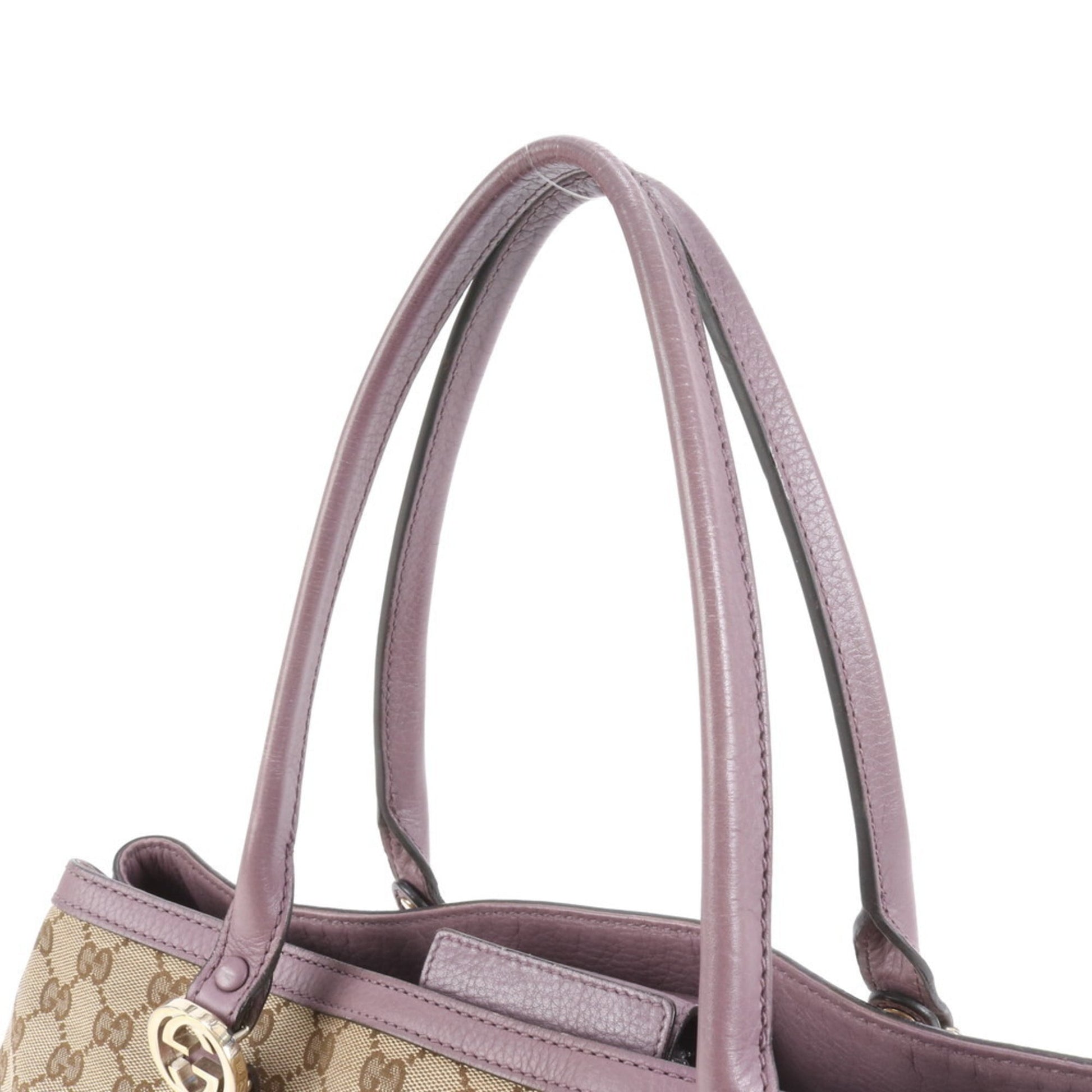 Gucci Brown Purple Leather Canvas Tote Bag