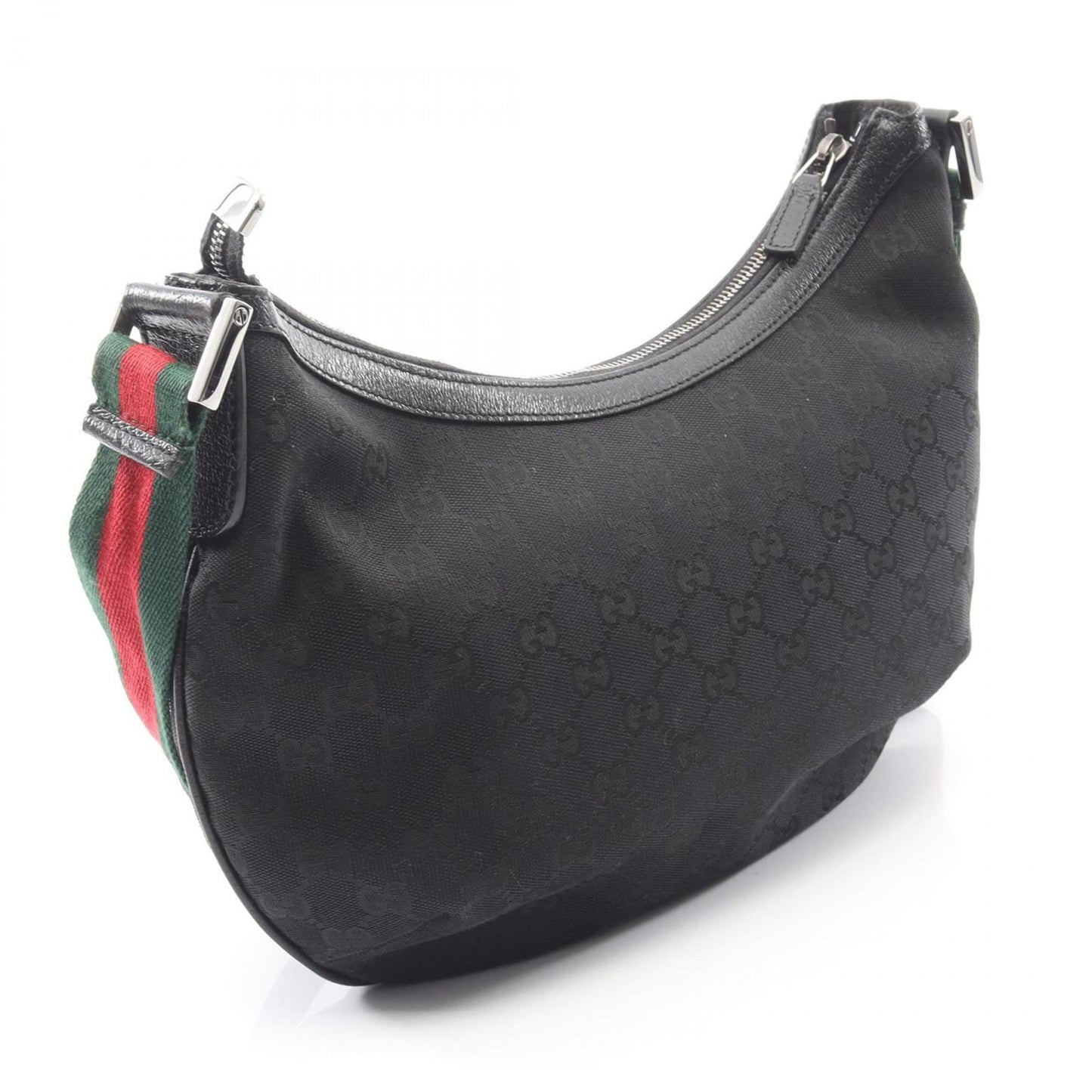 Gucci Black Gg Canvas Leather Shoulder Bag