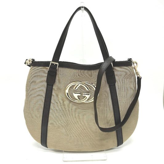 Gucci Beige Canvas Leather Shoulder Bag Tote Bag