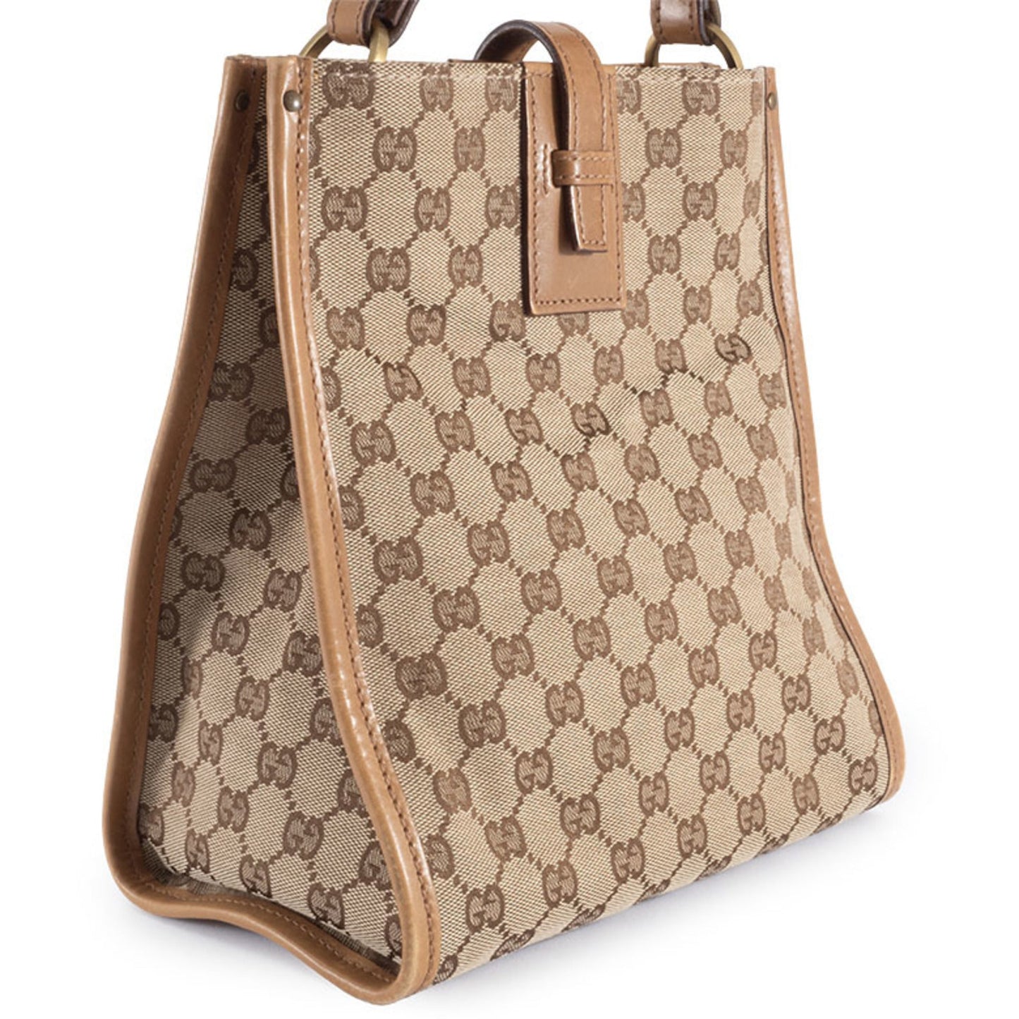Gucci Gg Canvas Beige Brown Gg Canvas Leather Shoulder Bag