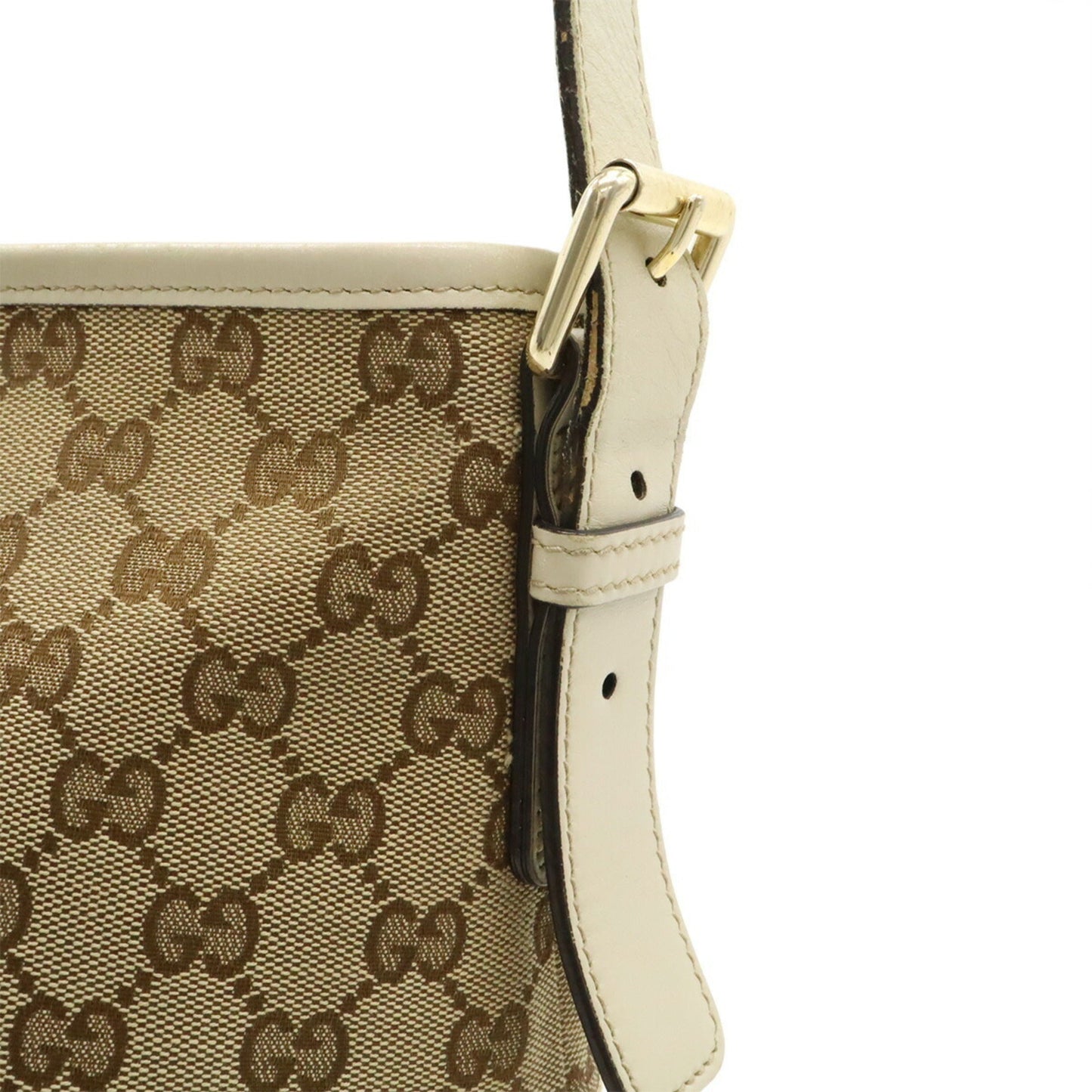 Gucci Beige Khaki White Gg Canvas Leather Shoulder Bag