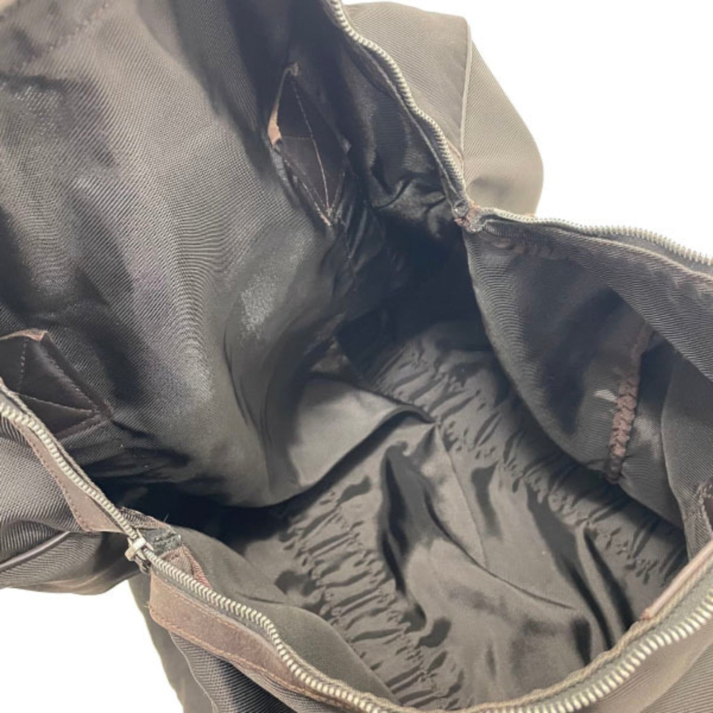 Gucci Beige Dark Brown Nylon Leather Boston Bag