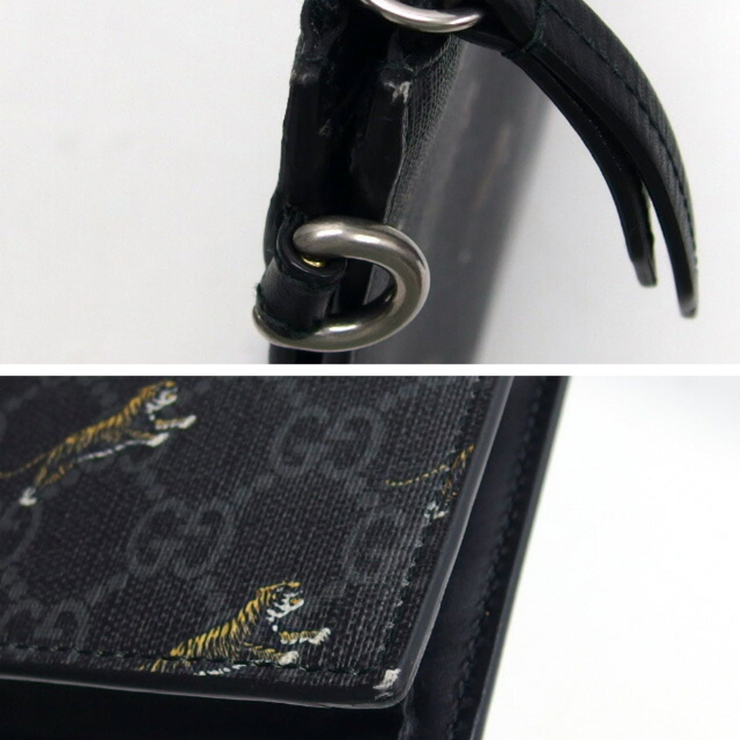 Gucci Black Charcoal Gray Yellow Coated Canvas Leather Clutch Bag Pouch