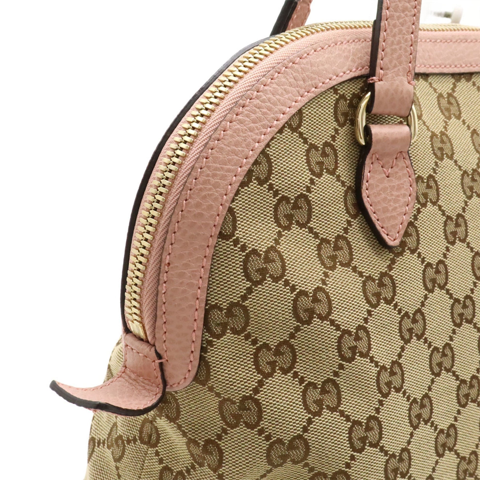 Gucci Beige Khaki Pink Gg Canvas Leather Shoulder Bag Tote Bag