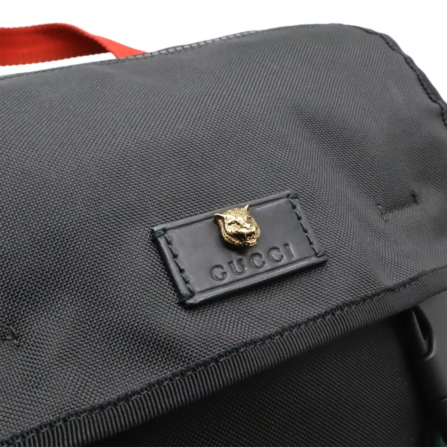 Gucci Black Green Navy Red Color Canvas Leather Backpack