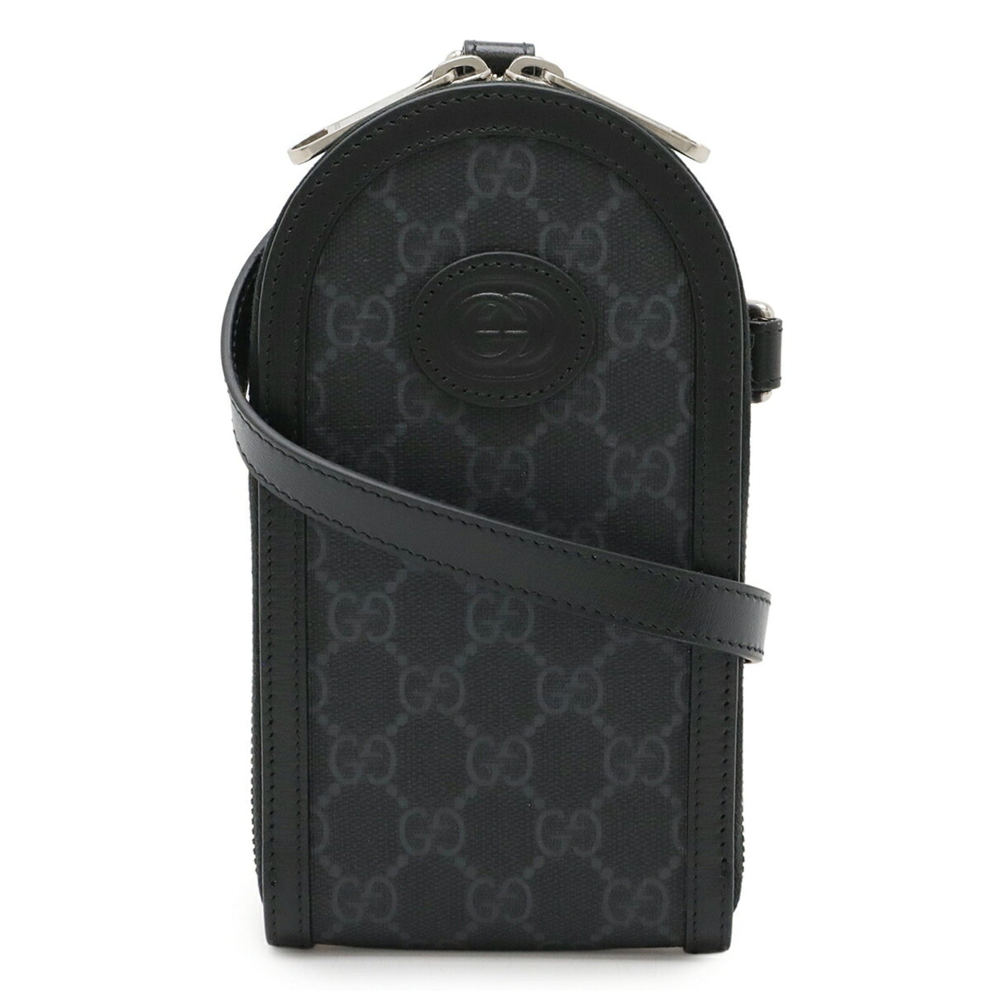 Gucci Black Gray Gg Supreme Leather Pouch Shoulder Bag