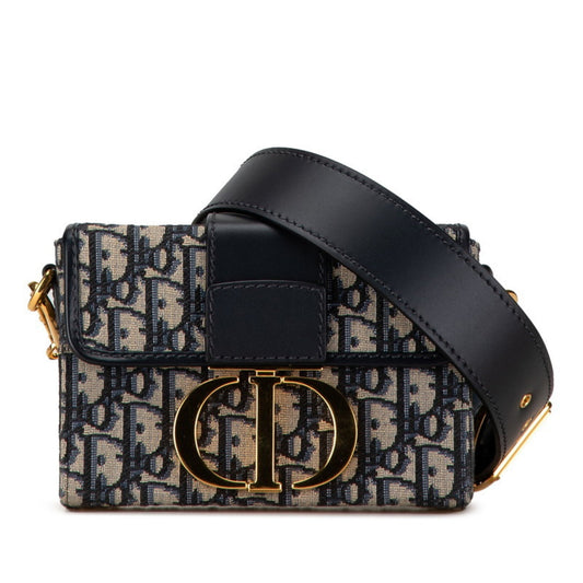 Dior Handbag Christian Jacquard Shoulder Bag Leather Beige Navy