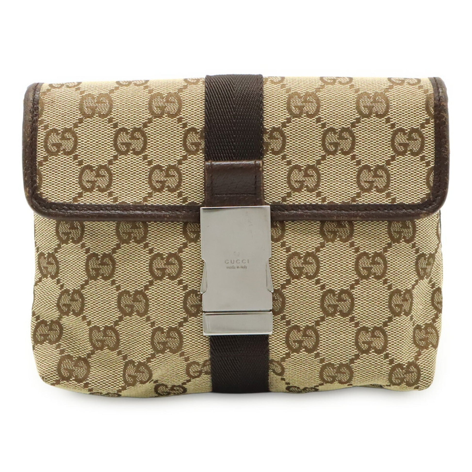 Gucci Beige Dark Brown Canvas Leather Pouch Sling Bag