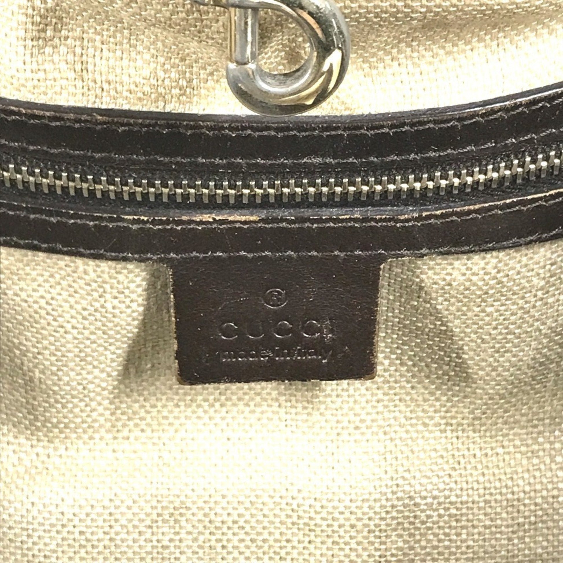 Gucci Beige Brown Leather Canvas Boston Bag Pouch Shoulder Bag Tote Bag
