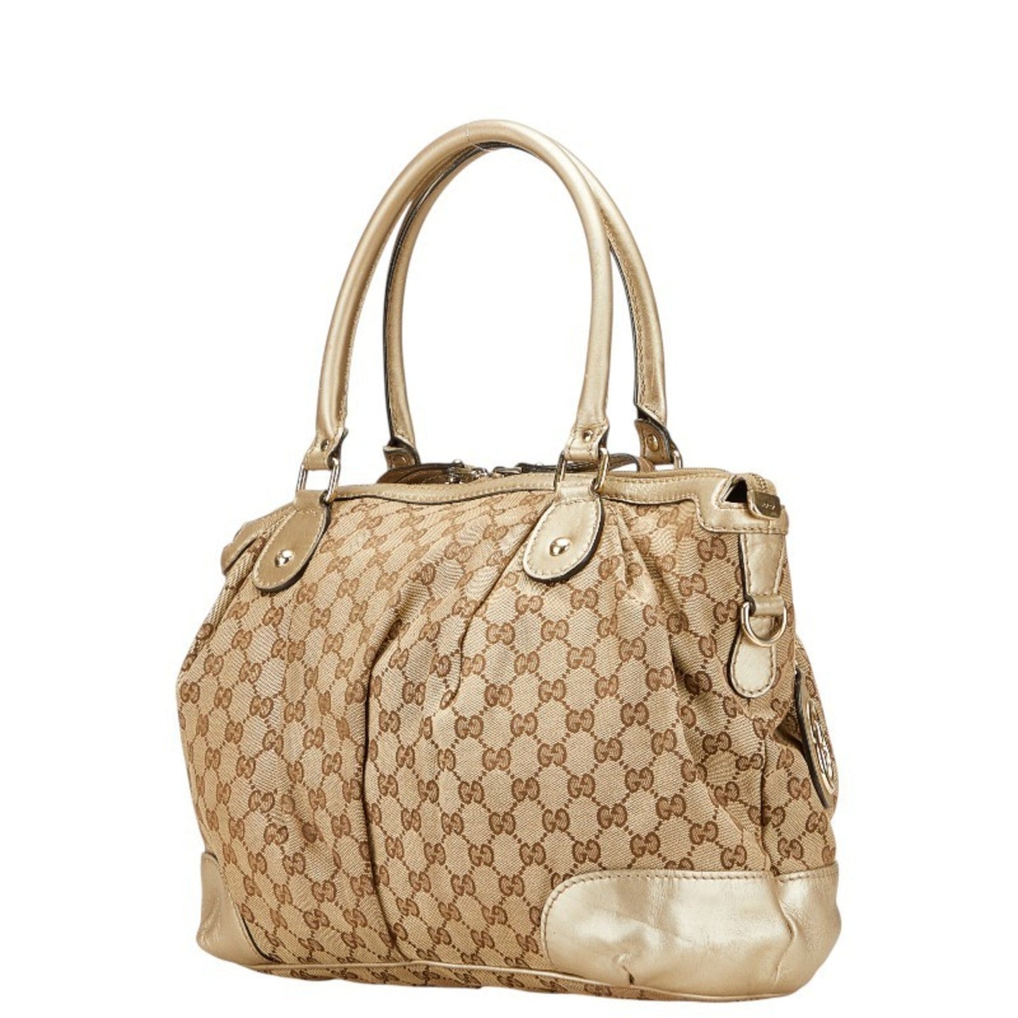 Gucci Gg Canvas Beige Champagne Gold Gg Canvas Leather Handbag Shoulder Bag