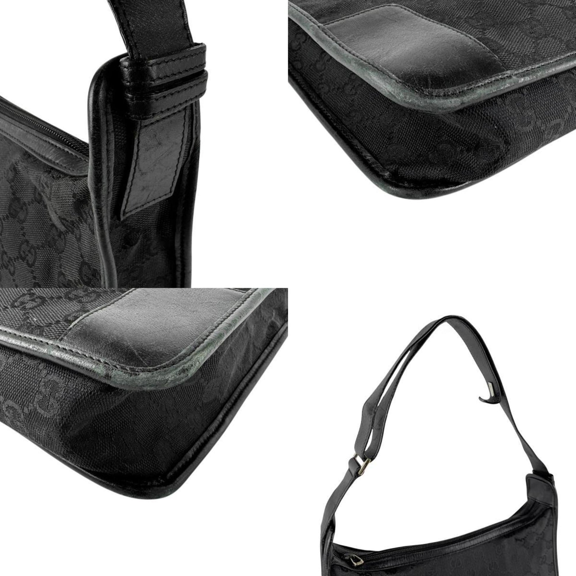 Gucci Black Gg Canvas Leather Shoulder Bag