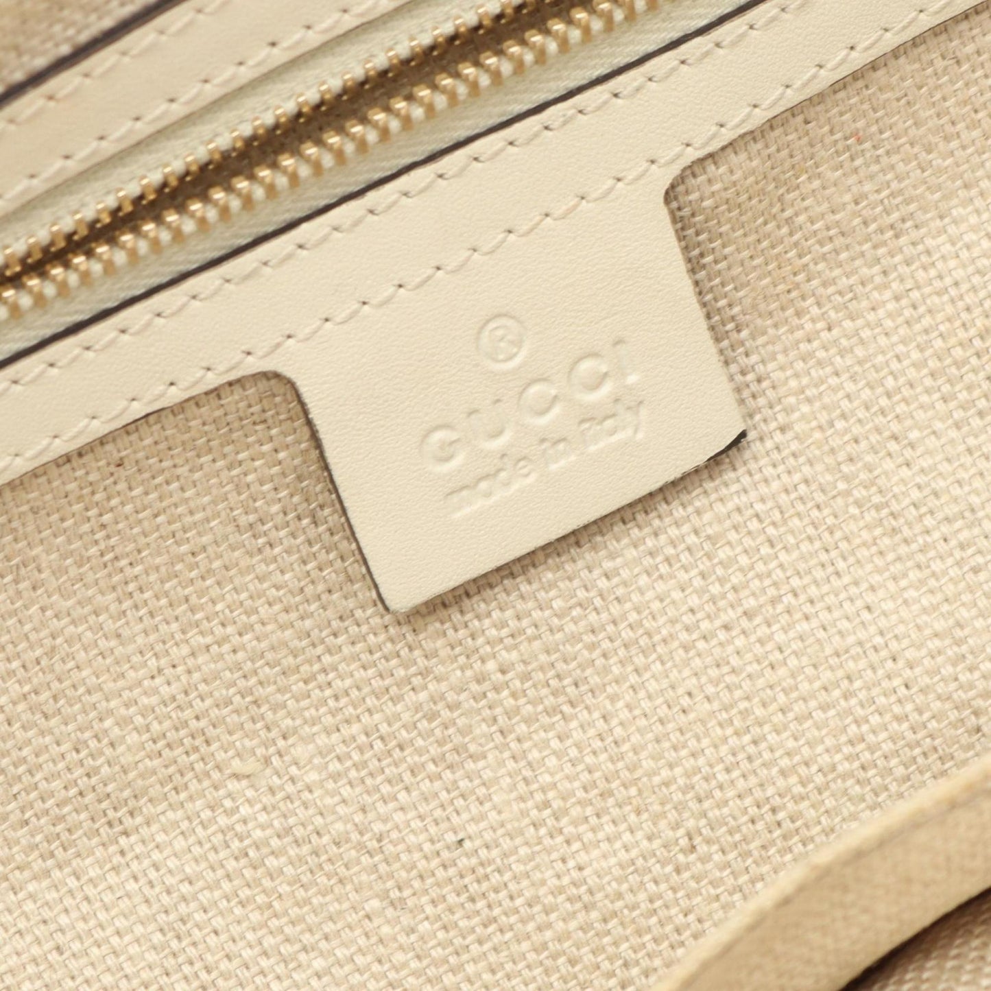 Gucci Beige Canvas Leather Tote Bag