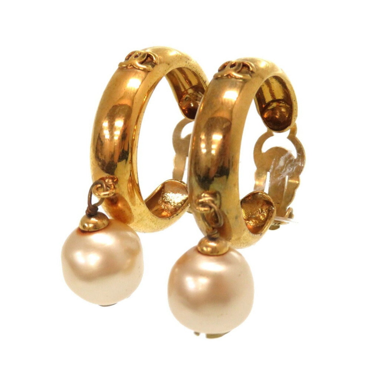Chanel   Fake Pearl Loop Coco Mark 93P Gold Earrings Accessories
