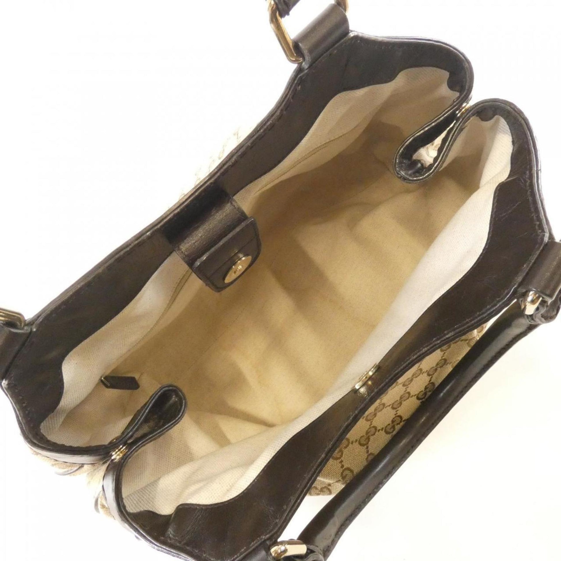 Gucci Beige Dark Brown Gg Canvas Handbag