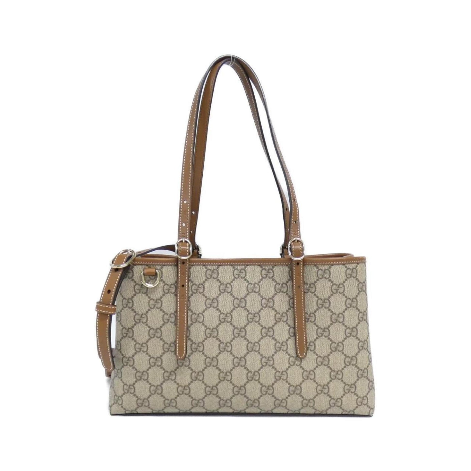 Gucci Beige Dark Brown Fabric Leather Handbag