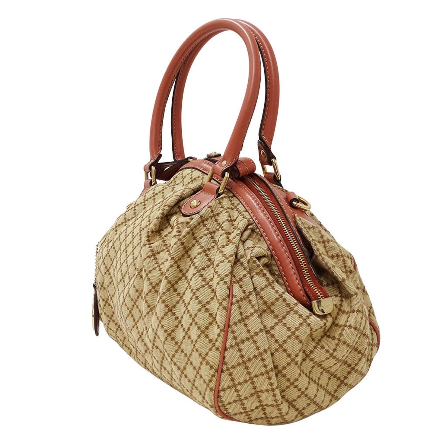 Gucci Beige Pink Canvas Leather Handbag Shoulder Bag