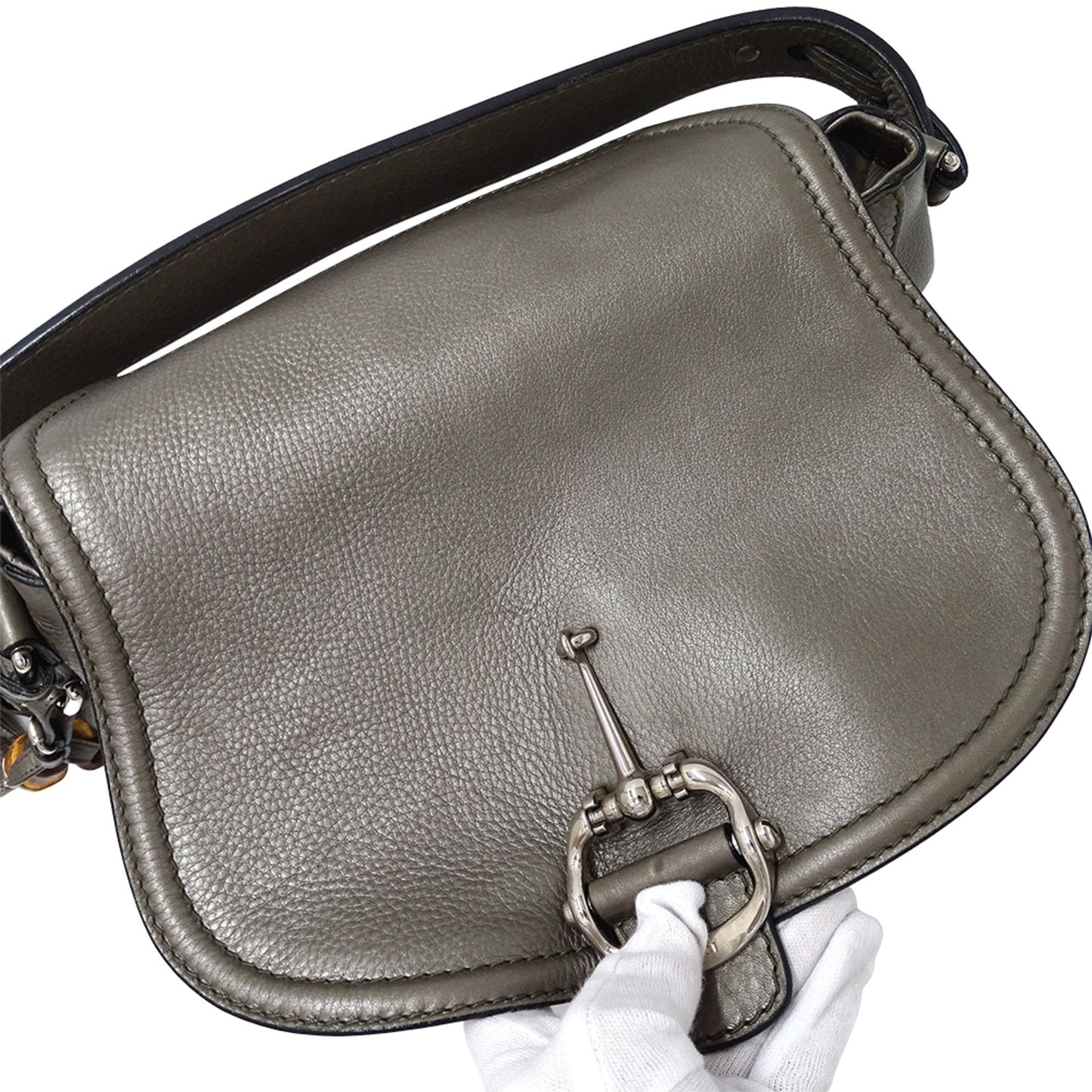 Gucci Bronze Metallic Gray Leather Shoulder Bag