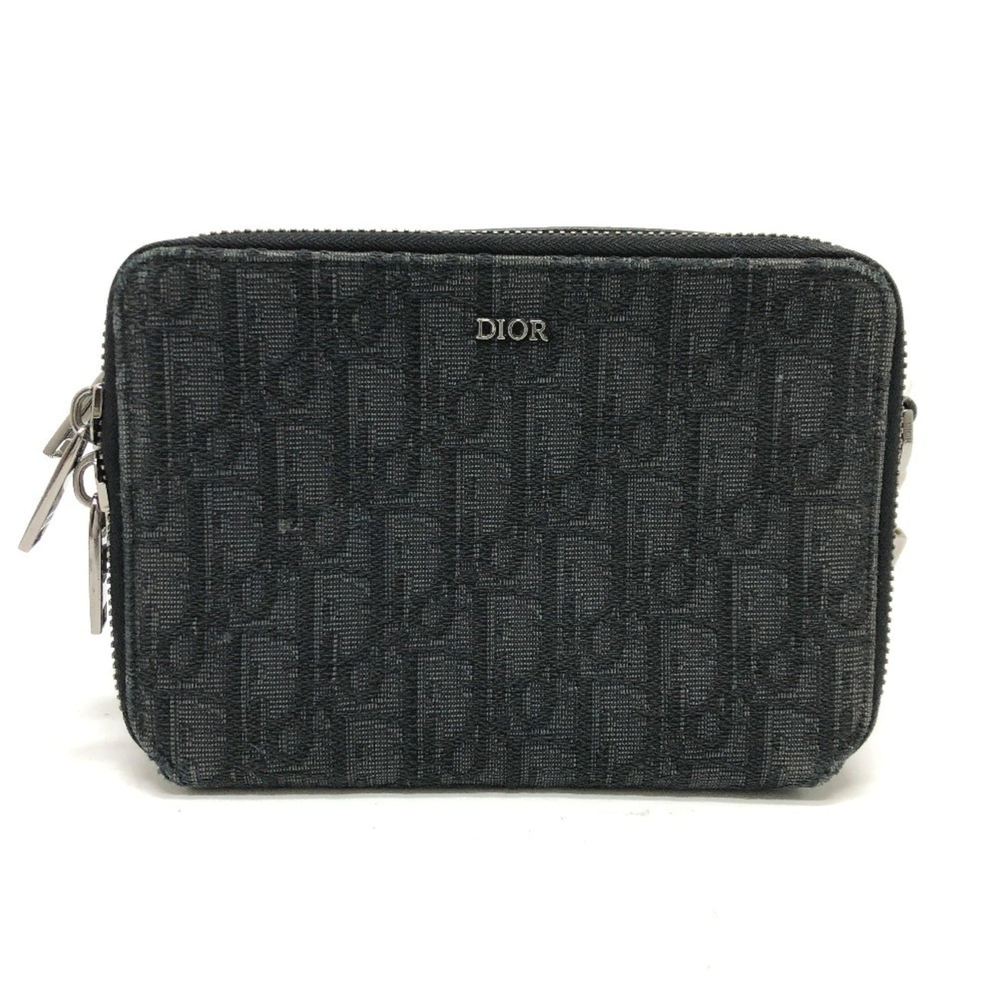 Dior Handbag Christian Pouch Shoulder Bag Canvas Blue Navy