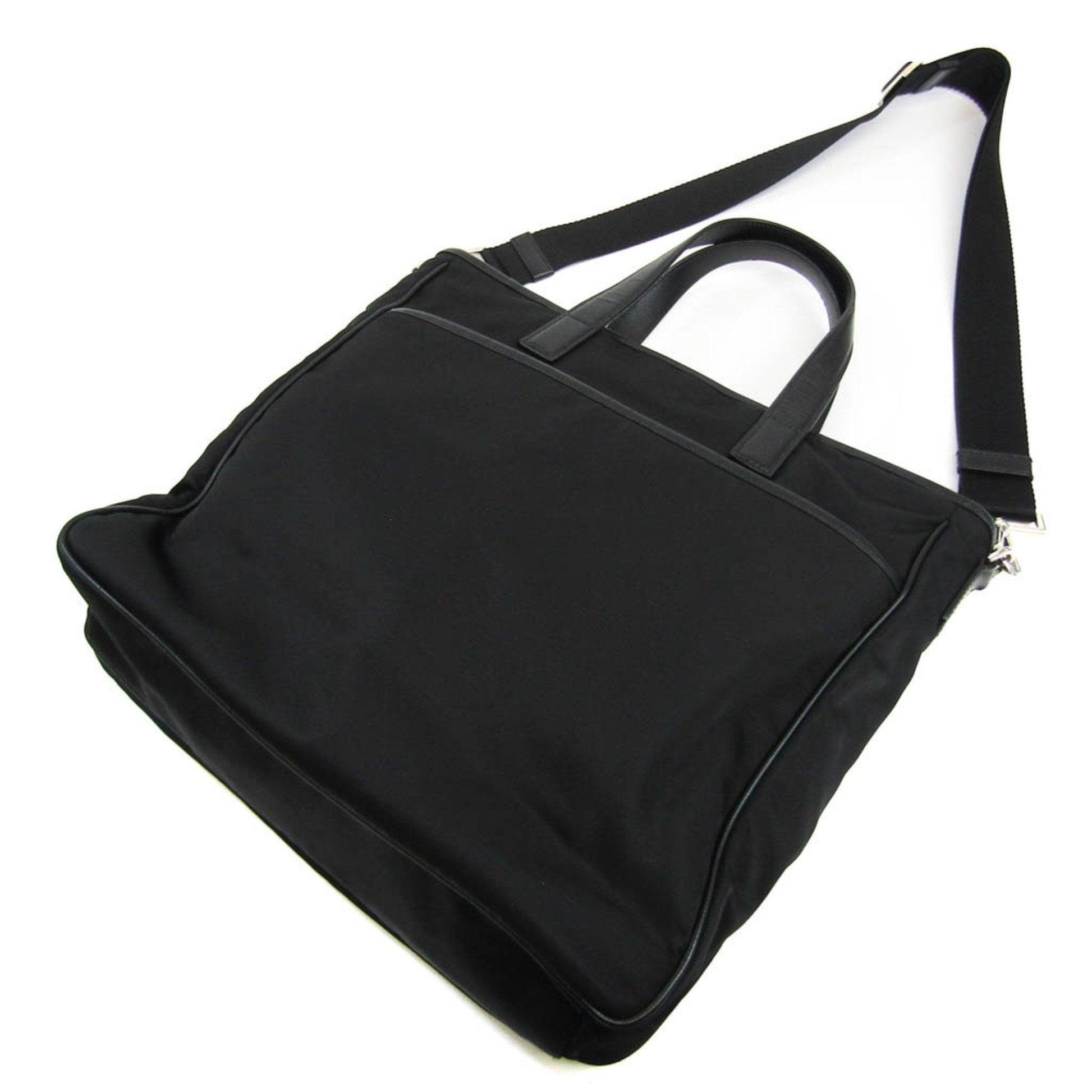 Prada Men Women Shoulder Bag Tote Bag Leather Nylon Black