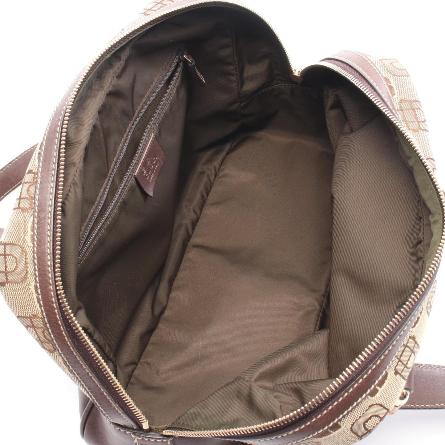 Gucci Beige Brown Canvas Leather Boston Bag Handbag