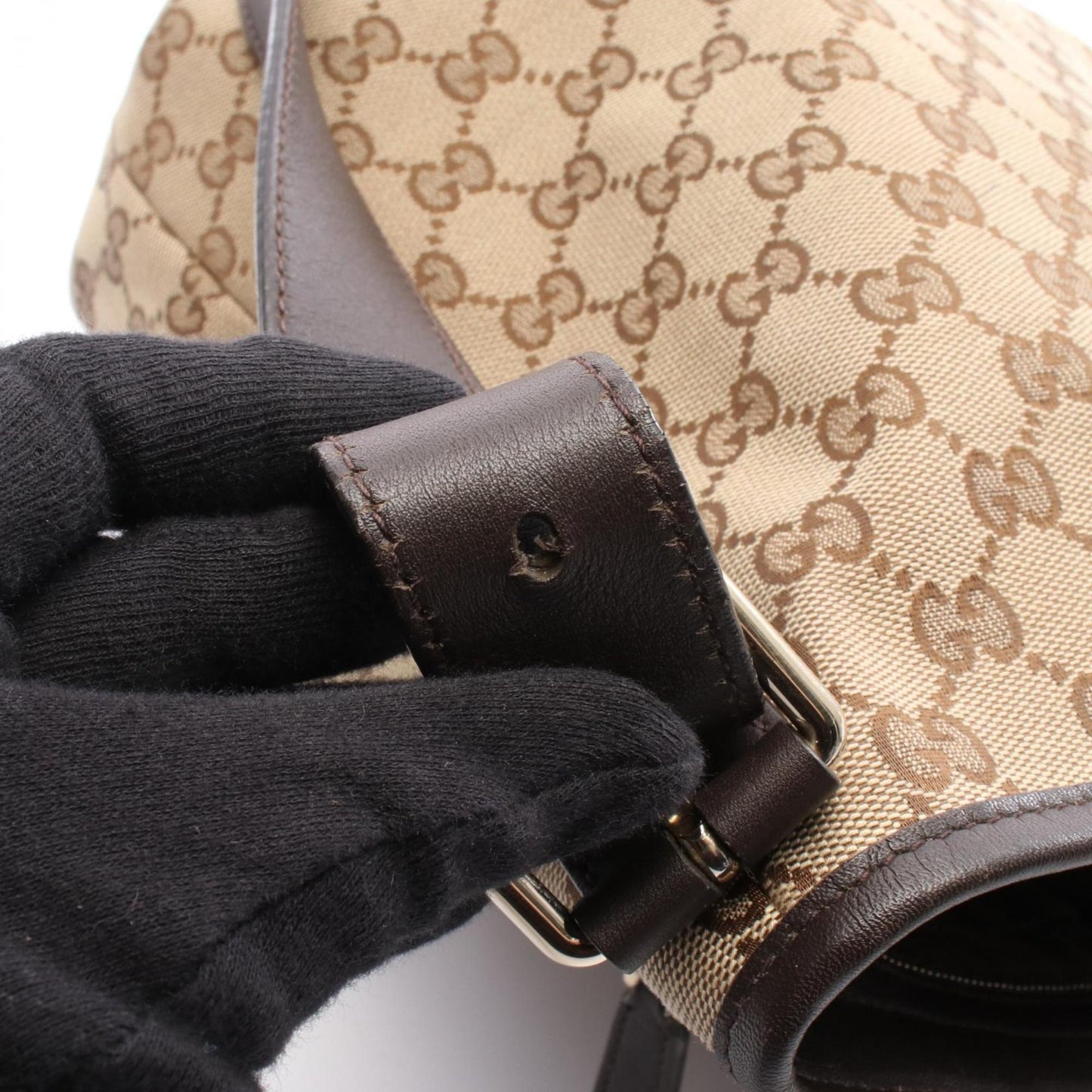Gucci Beige Brown Gg Canvas Leather Shoulder Bag
